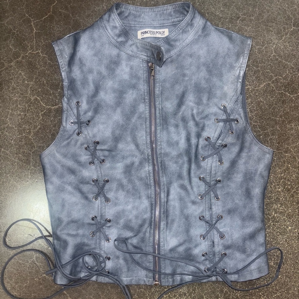 Princess Polly Ceejay Faux Leather Top Blue - Size 6